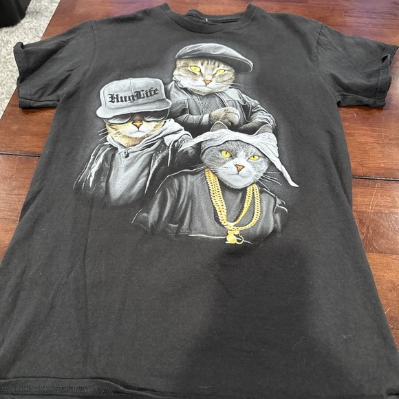 Men's Gangsta Cat Trio Black Graphic Tee with Short‎ Sleeves Sz S Hug Life - Picture 1 of 4